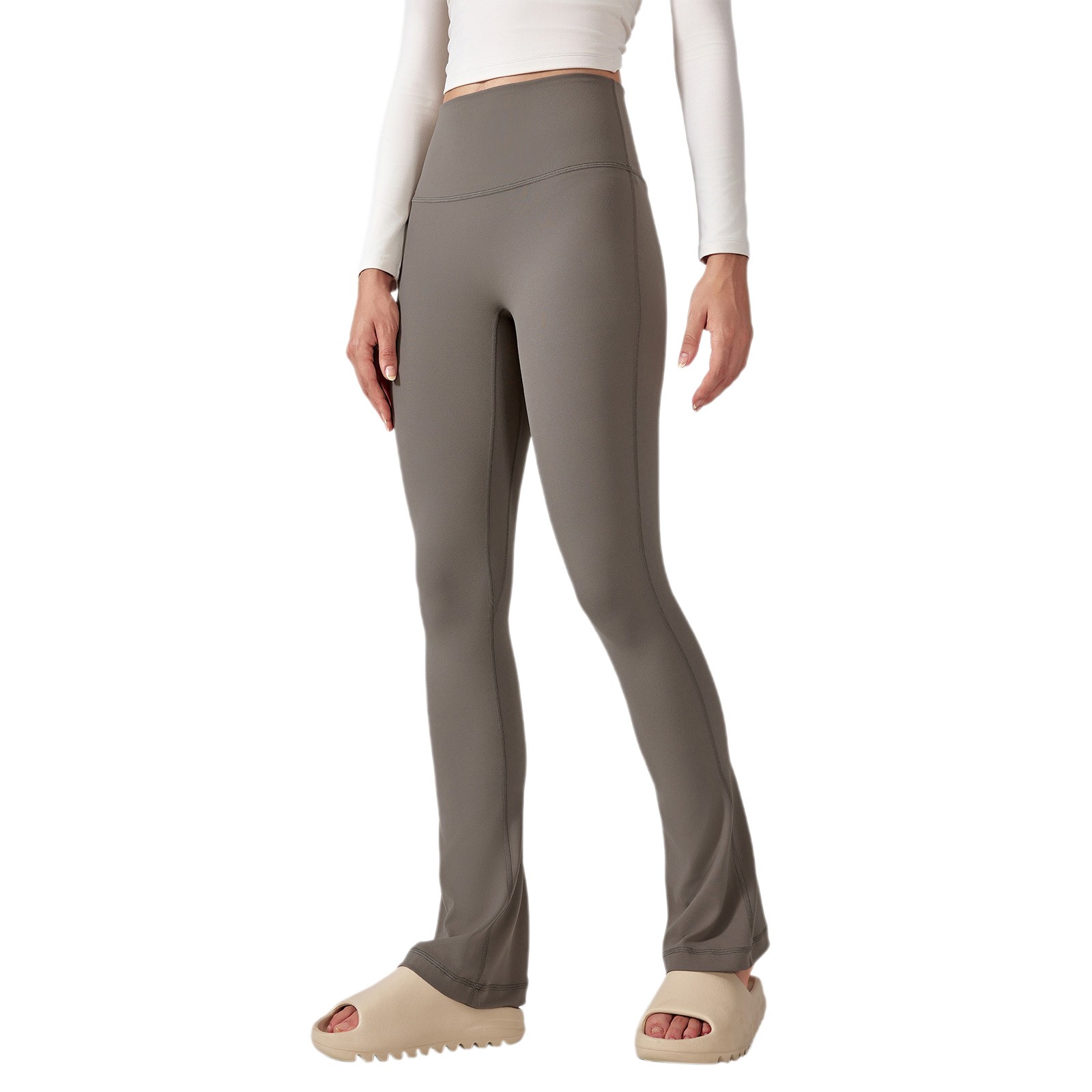 Pantalones deportivos de yoga: leggings acampanados de cintura alta, nailon y spandex, ropa deportiva elegante, cómodos y elásticos.
